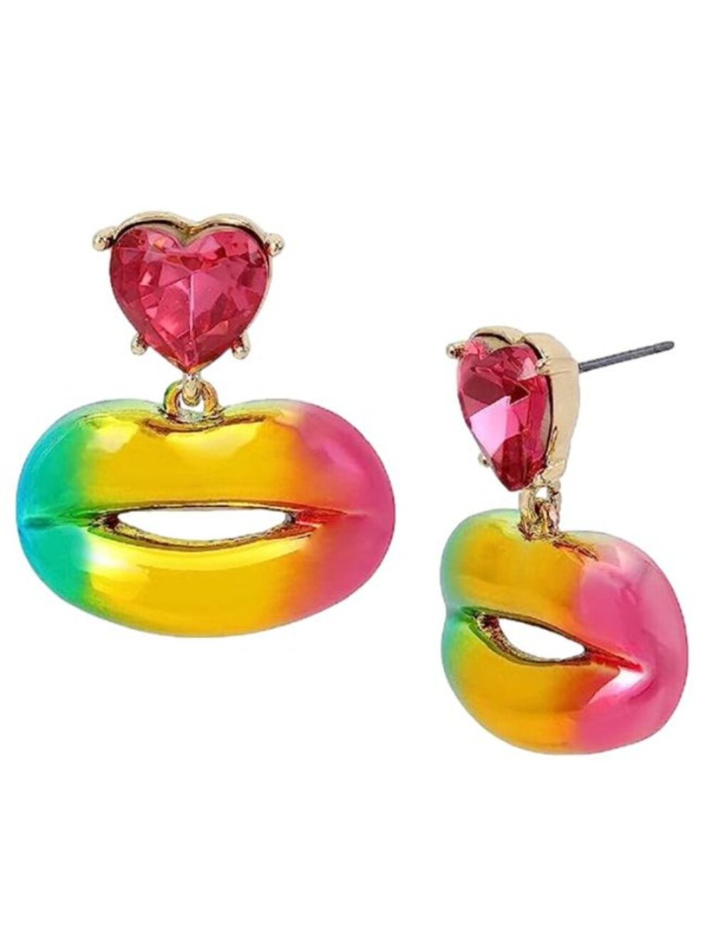 Betsey Johnson  One Love Lip Drop Earrings Rainbow